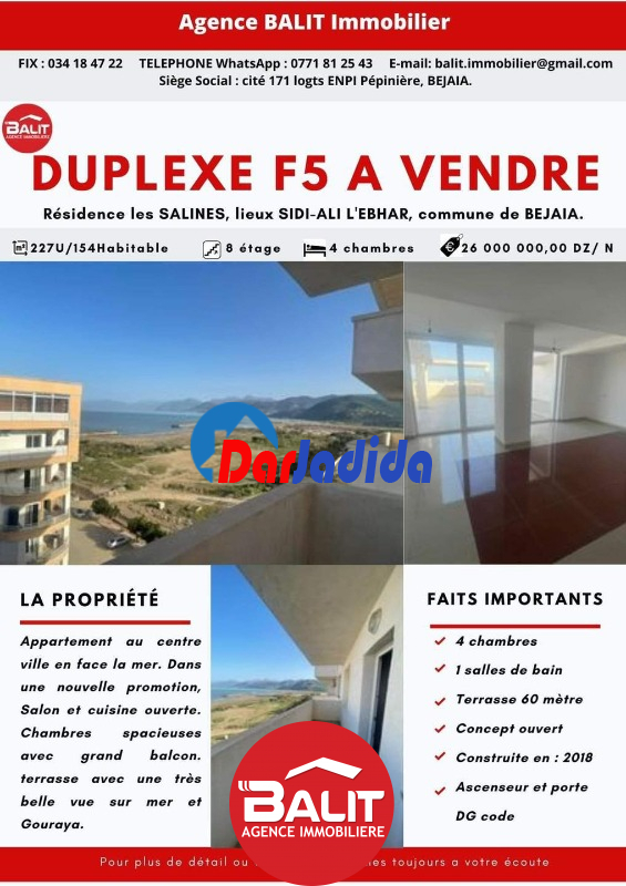 Vente Appartement F5 Bejaia