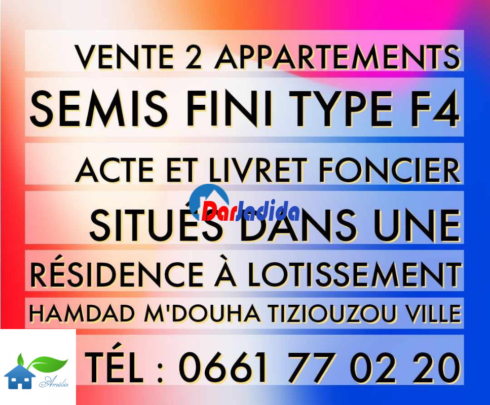 Vente Appartement F4 Tizi-ouzou