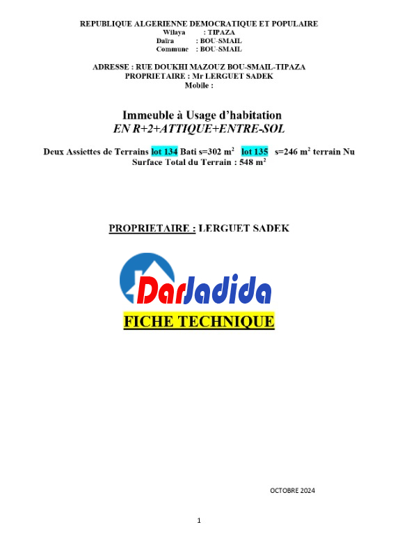 Vente Immeuble  Tipaza