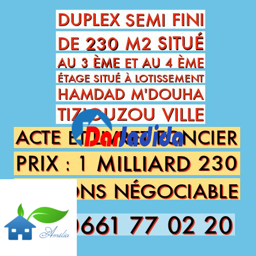 Vente Appartement F8 Tizi-ouzou
