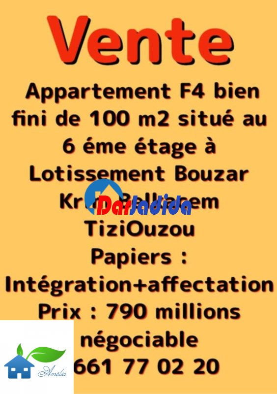 Vente Appartement F4 Tizi-ouzou