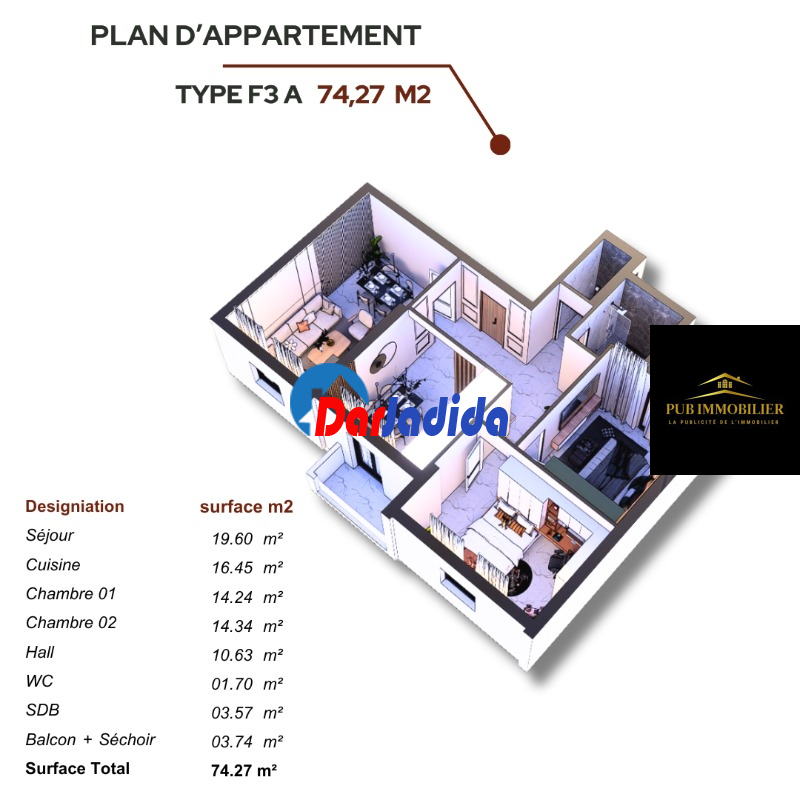 Vente Appartement F3 Mostaganem