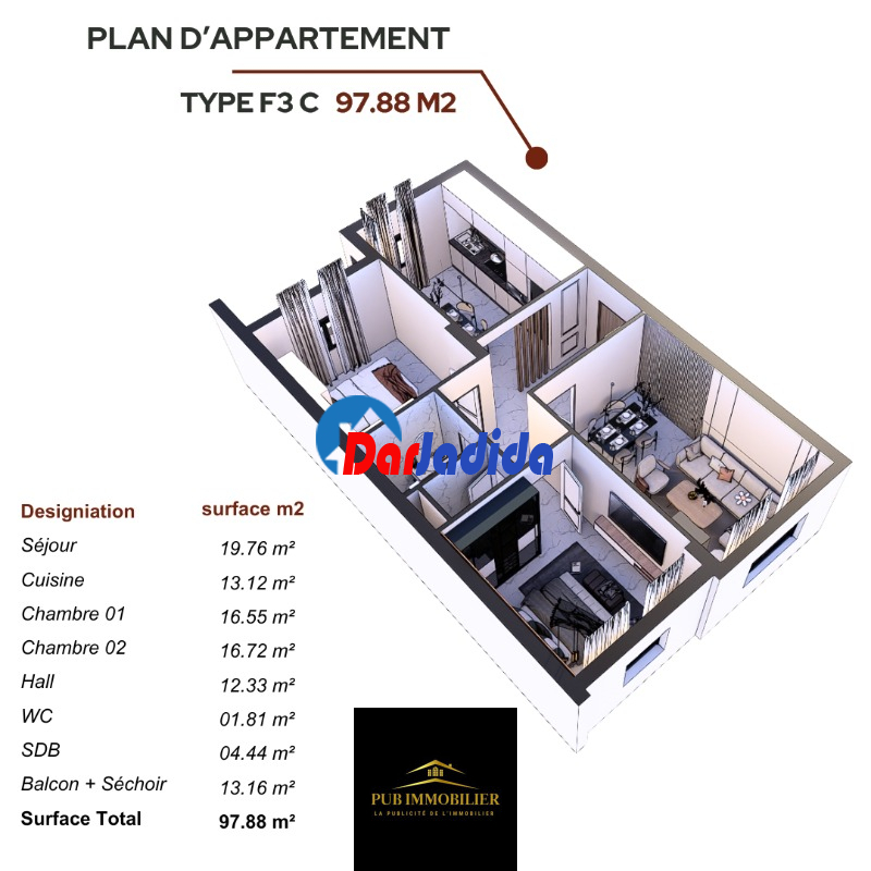 Vente Appartement F3 Mostaganem