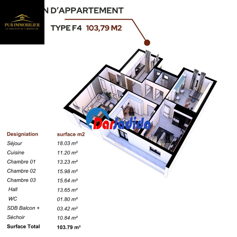 Vente Appartement F4 Mostaganem