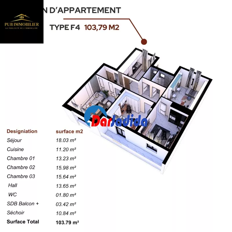 Vente Appartement F4 Mostaganem
