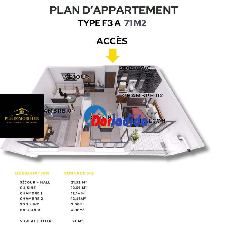 Vente Appartement F3 Mostaganem