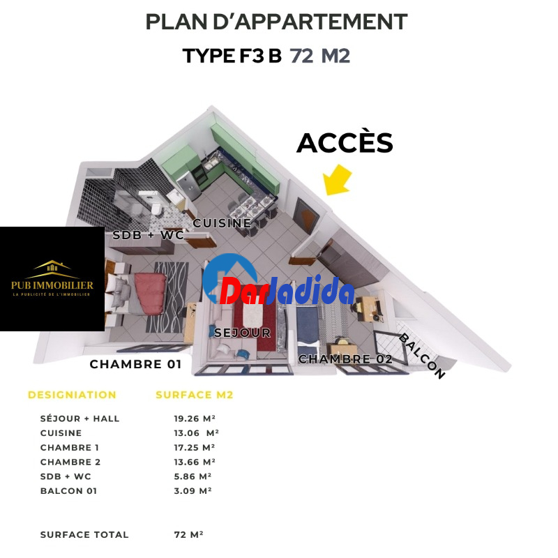 Vente Appartement F3 Mostaganem