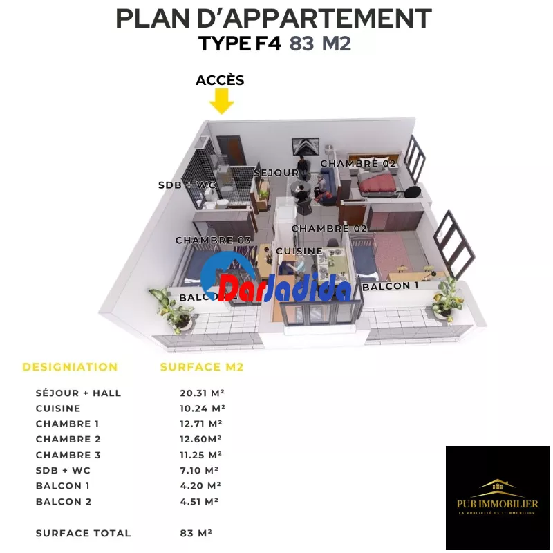Vente Appartement F4 Mostaganem